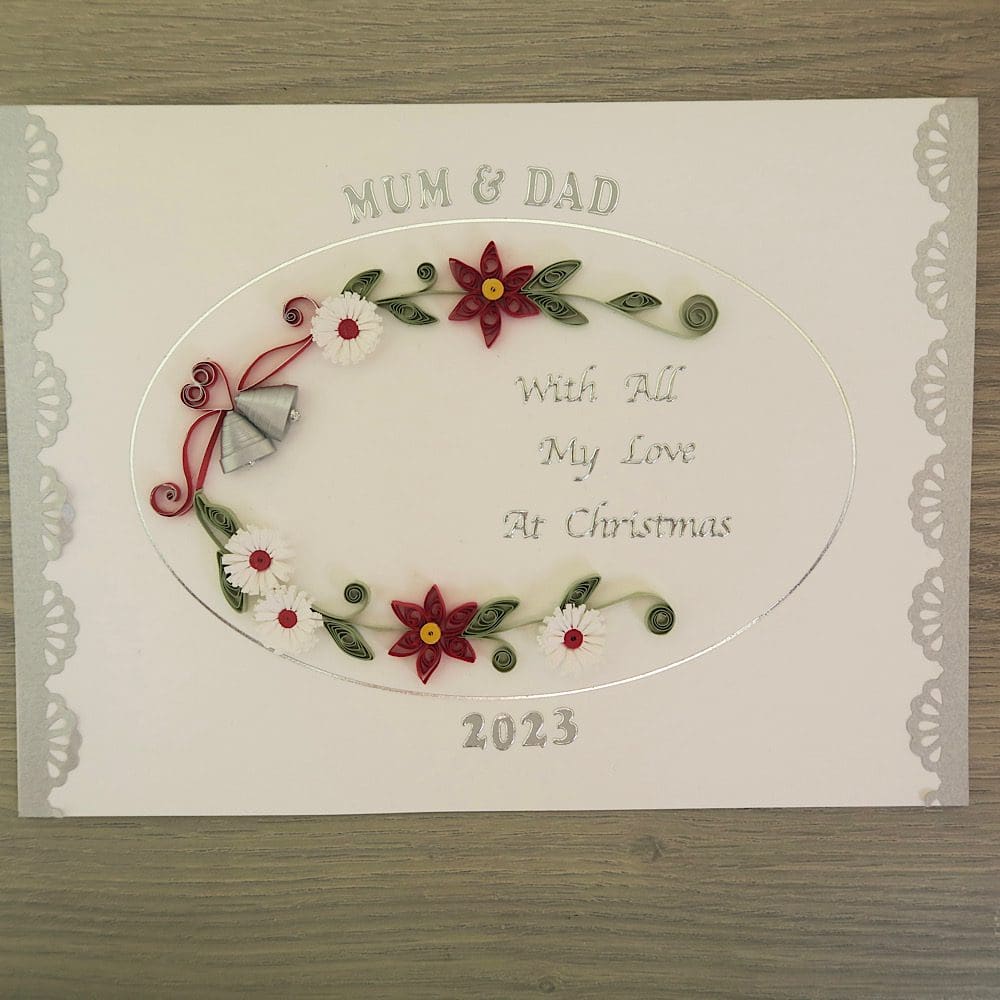 Quilled personalised Christmas card handmade