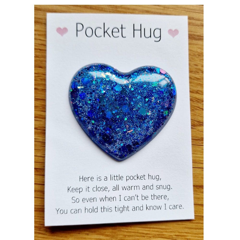 Pocket hug - resin heart - small gift - blue