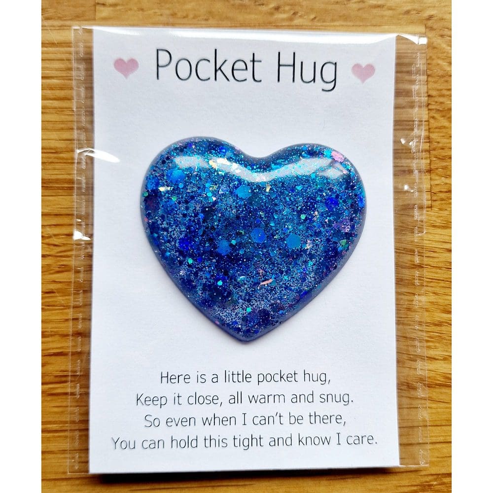 Pocket hug - resin heart - small gift - blue
