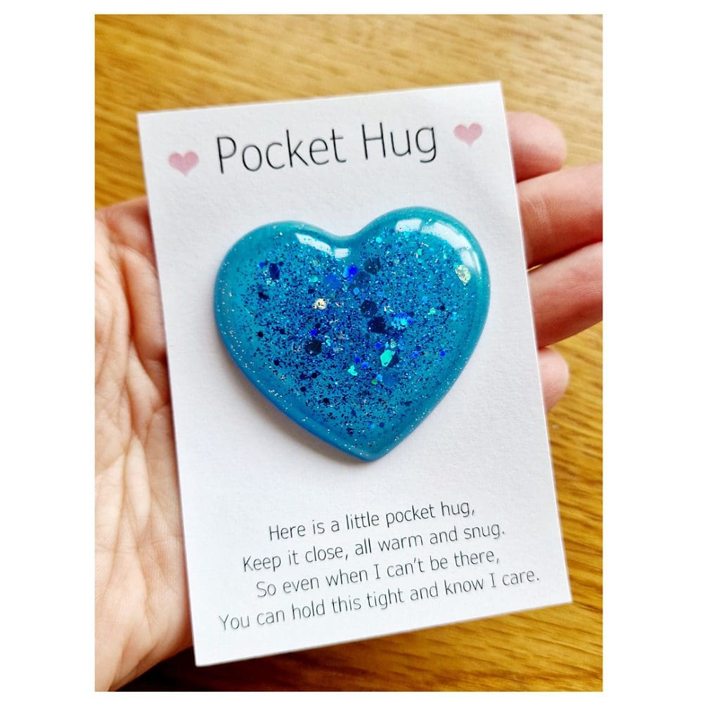 Pocket hug - resin heart - small gift - turquoise
