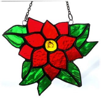 Poinsettia christmas flower stained glass suncatcher red xmas gift