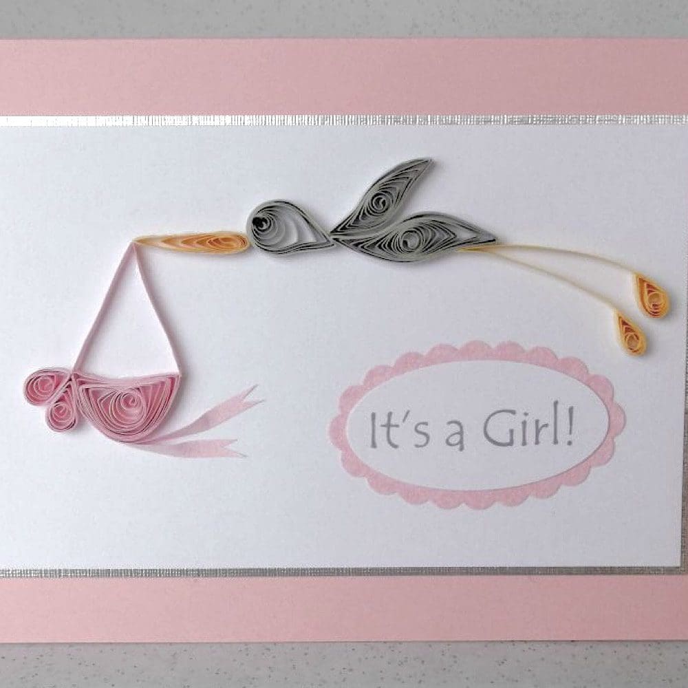 New baby congratulations card quilled stork