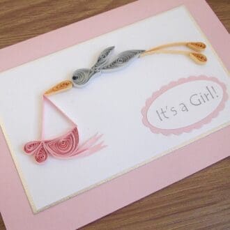 New baby congratulations card quilled stork
