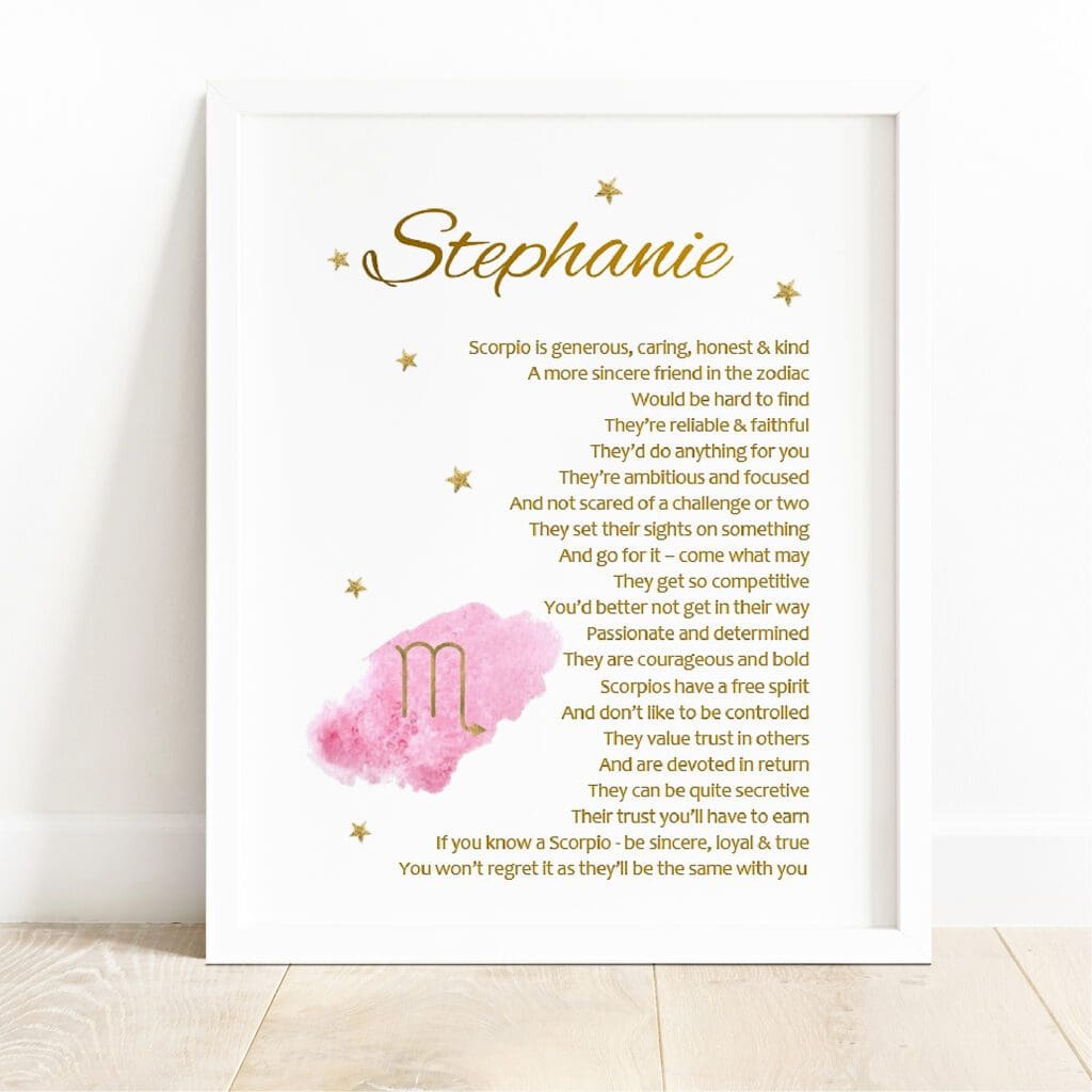 Scorpio Zodiac Star Sign Print Personalised Birthday Gift