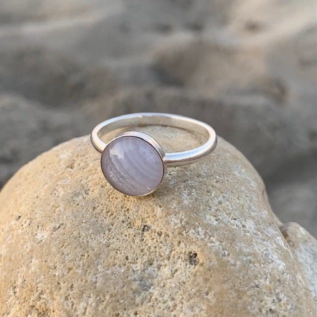 Silver and blue lace agate gemstone ring