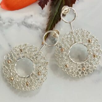 Silver and gold unique round stud earring