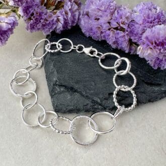Silver circle link bracelet handcrafted in the UK