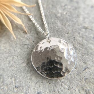Small Sterling Silver Hammered Disc Necklace