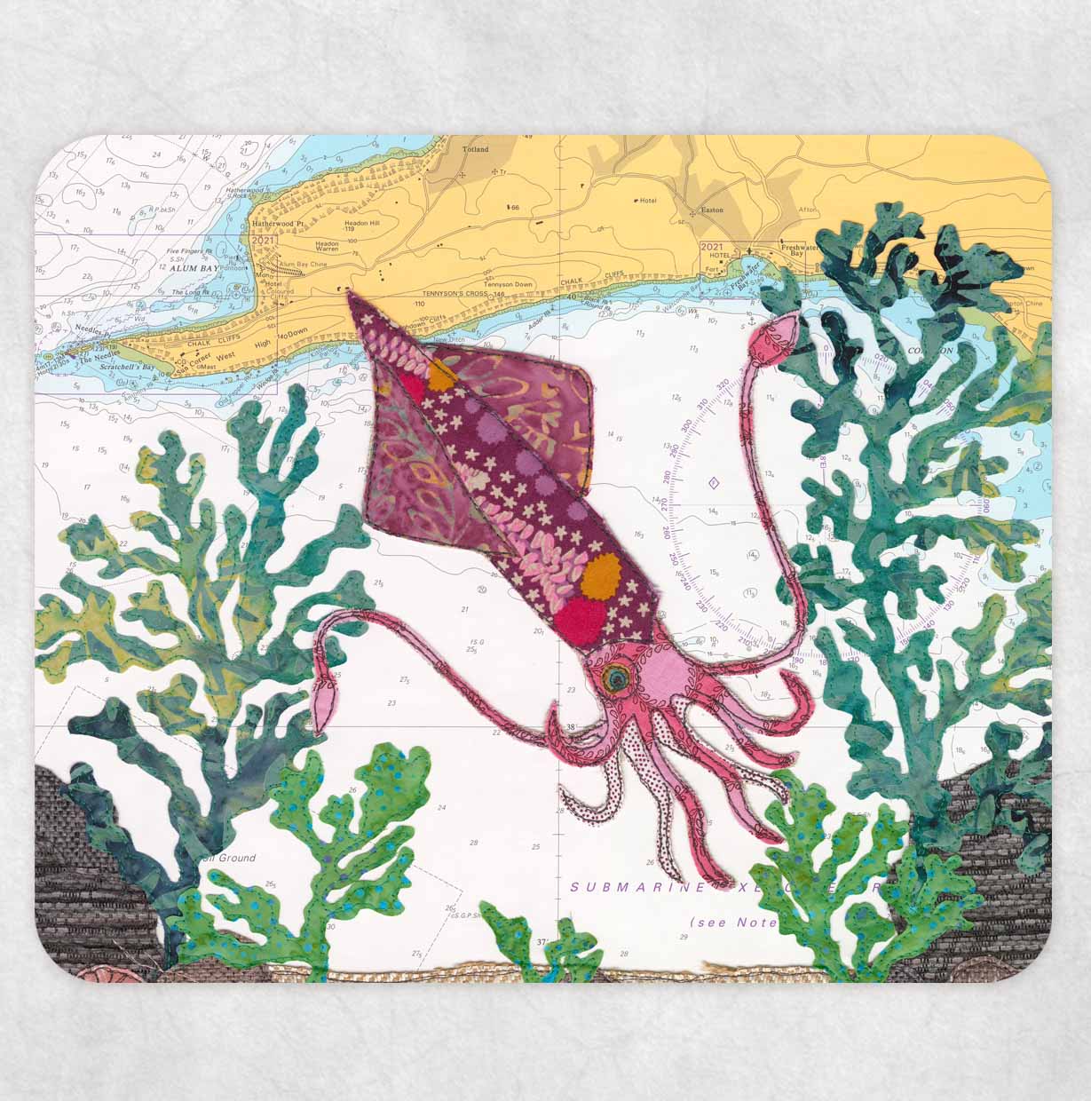 Squid at Freshwater Bay IOW placemat by Hannah Wisdom Textiles