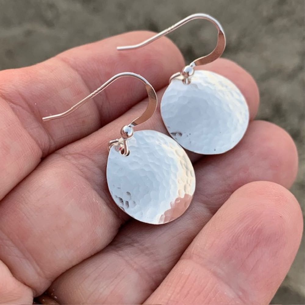 Sterling Silver Dimpled Convex Circle Drop Earrings