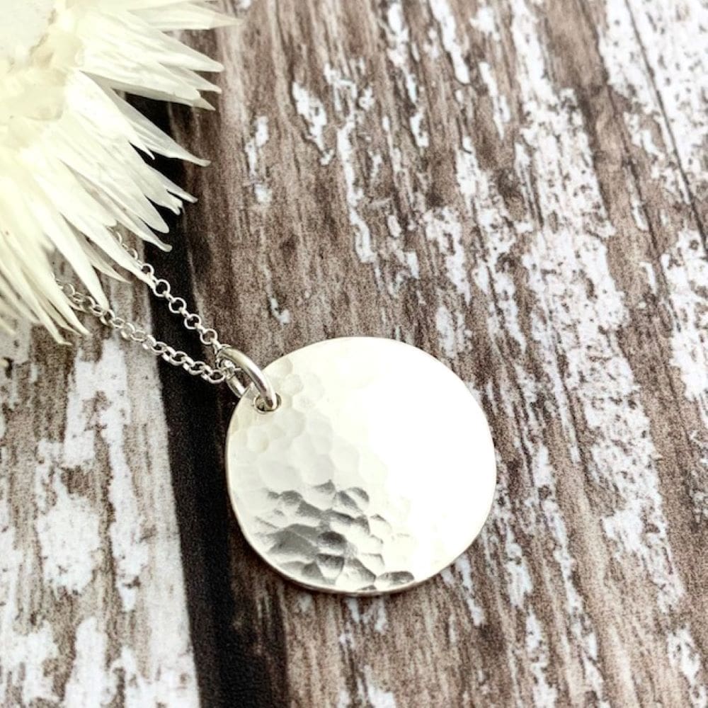 Sterling Silver Textured Circle Disc Necklace