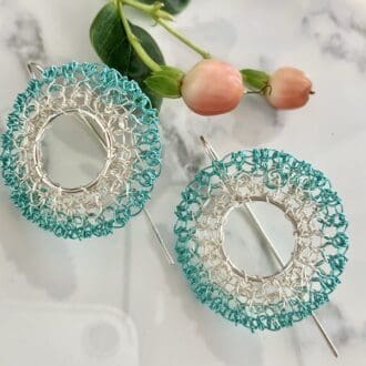 Sterling silver earrings turquoise wire crochet