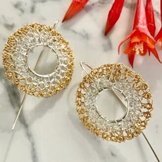 Sterling silver gold wire crochet round earrings