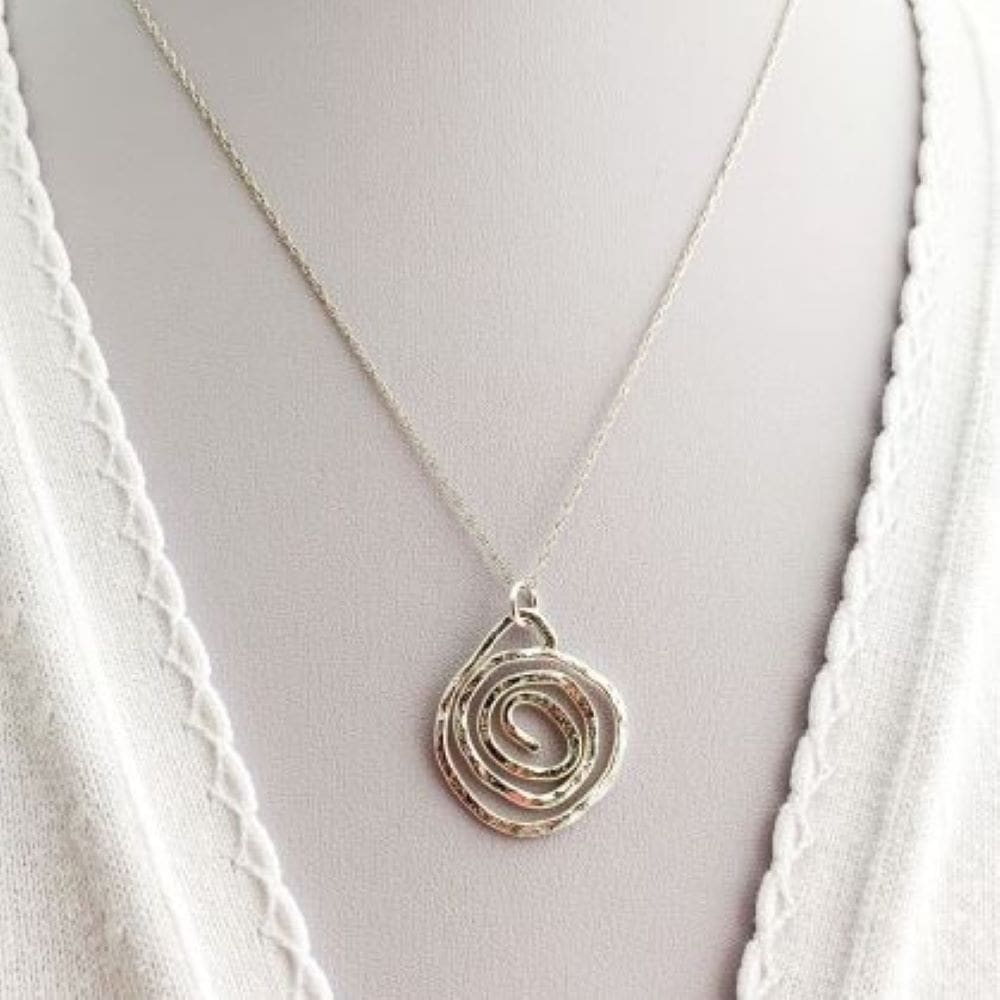 Textured 925 Sterling Silver Spiral Circle Necklace