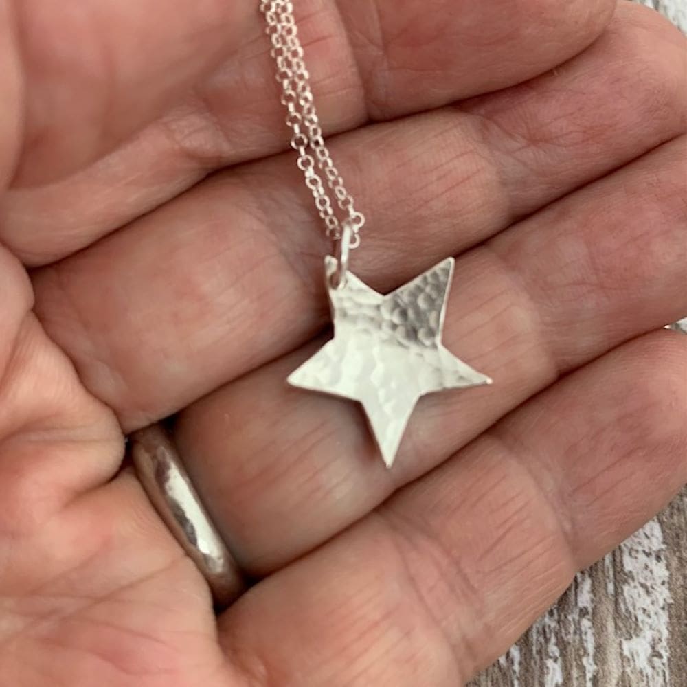 Textured 925 Sterling Silver Star Necklace