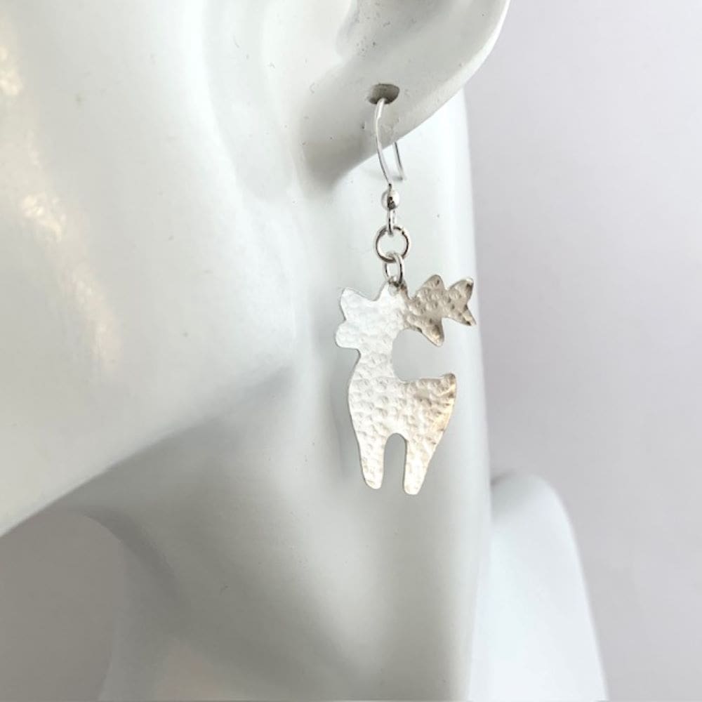 Textured Reindeer Sterling Silver Dangle Earrings