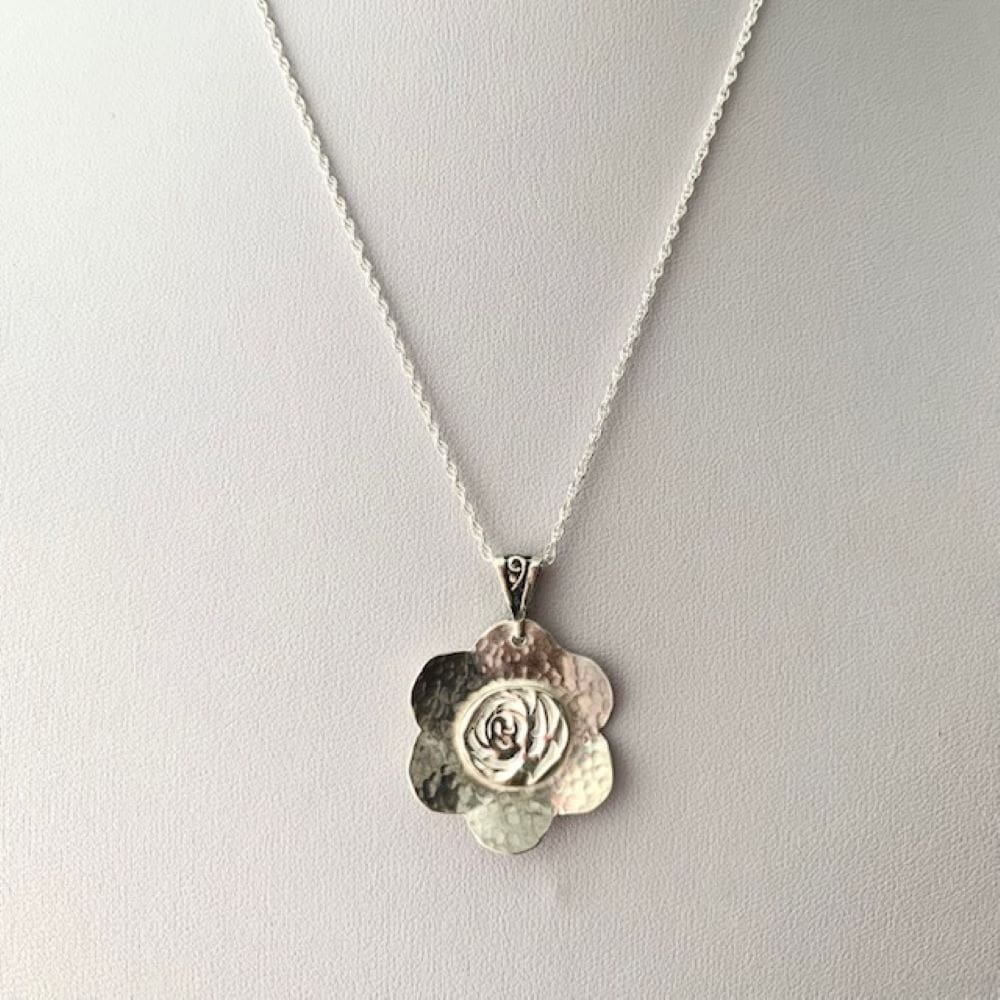 Textured Sterling Silver Flower Pendant