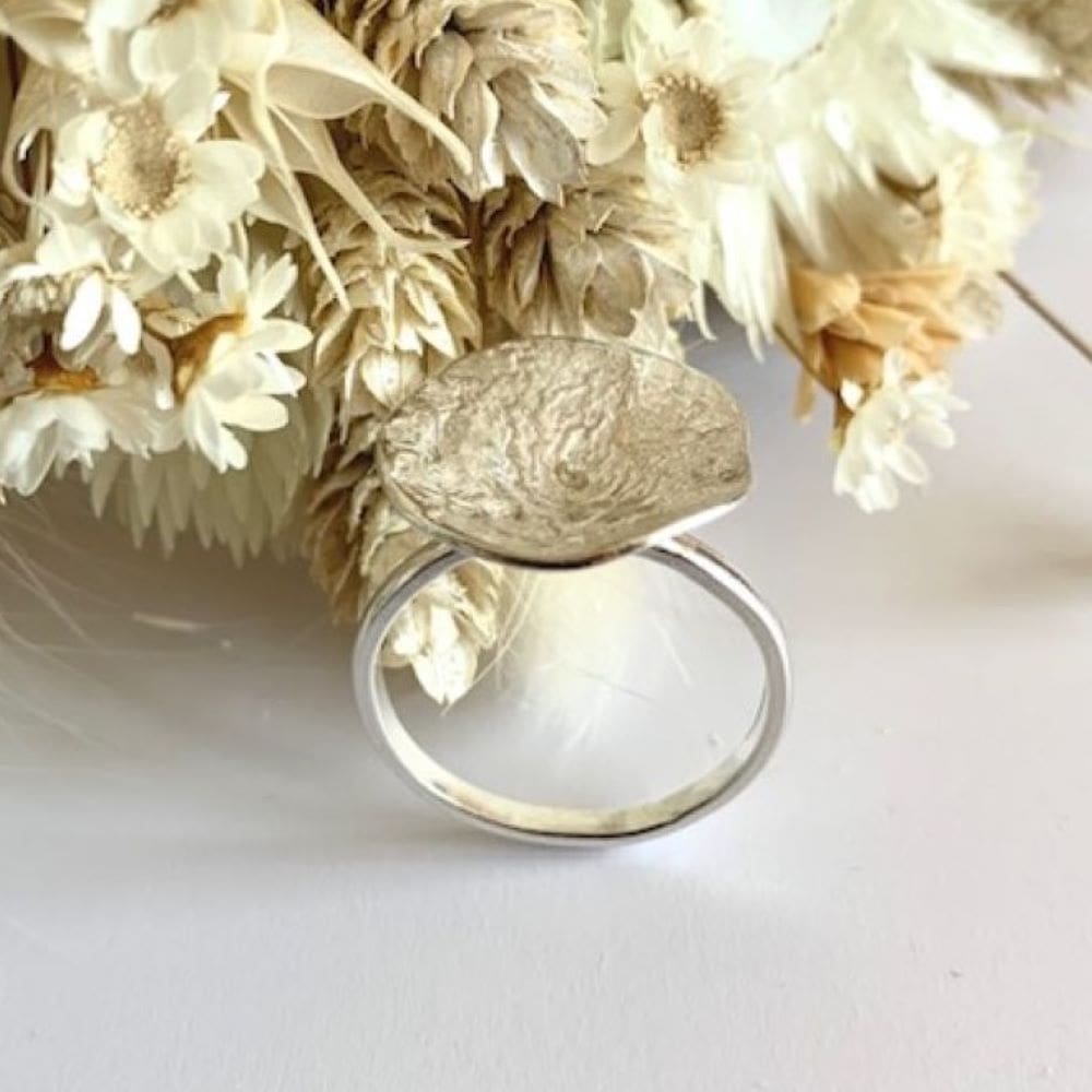 Textured sterling silver flower ring