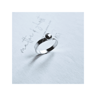 silver ring with silver pearl on white background