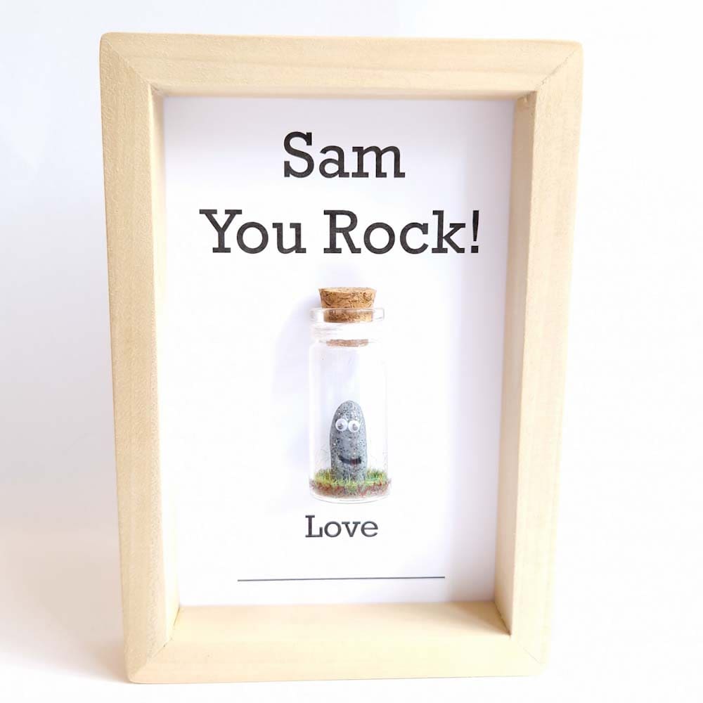 you rock quote, framed with a miniature rock