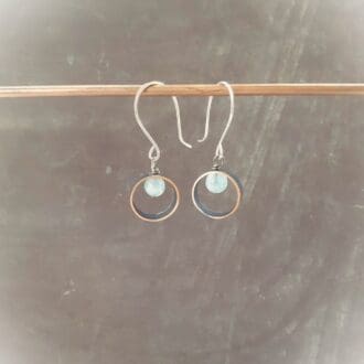 copper tube drop earrings with aquamarine beads and silver ear wires