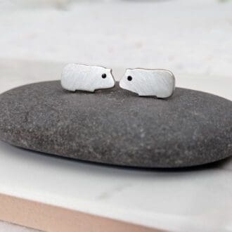 handcrafted guinea pig stud earrings made with recycled sterling silver