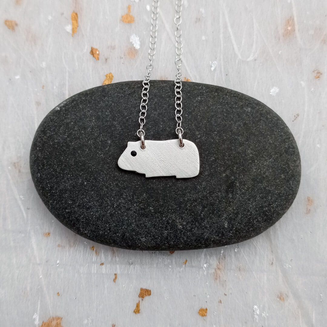 recycled sterling silver guinea pig pendant necklace