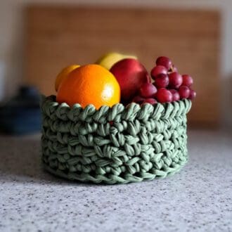 Green crochet fruit bowl