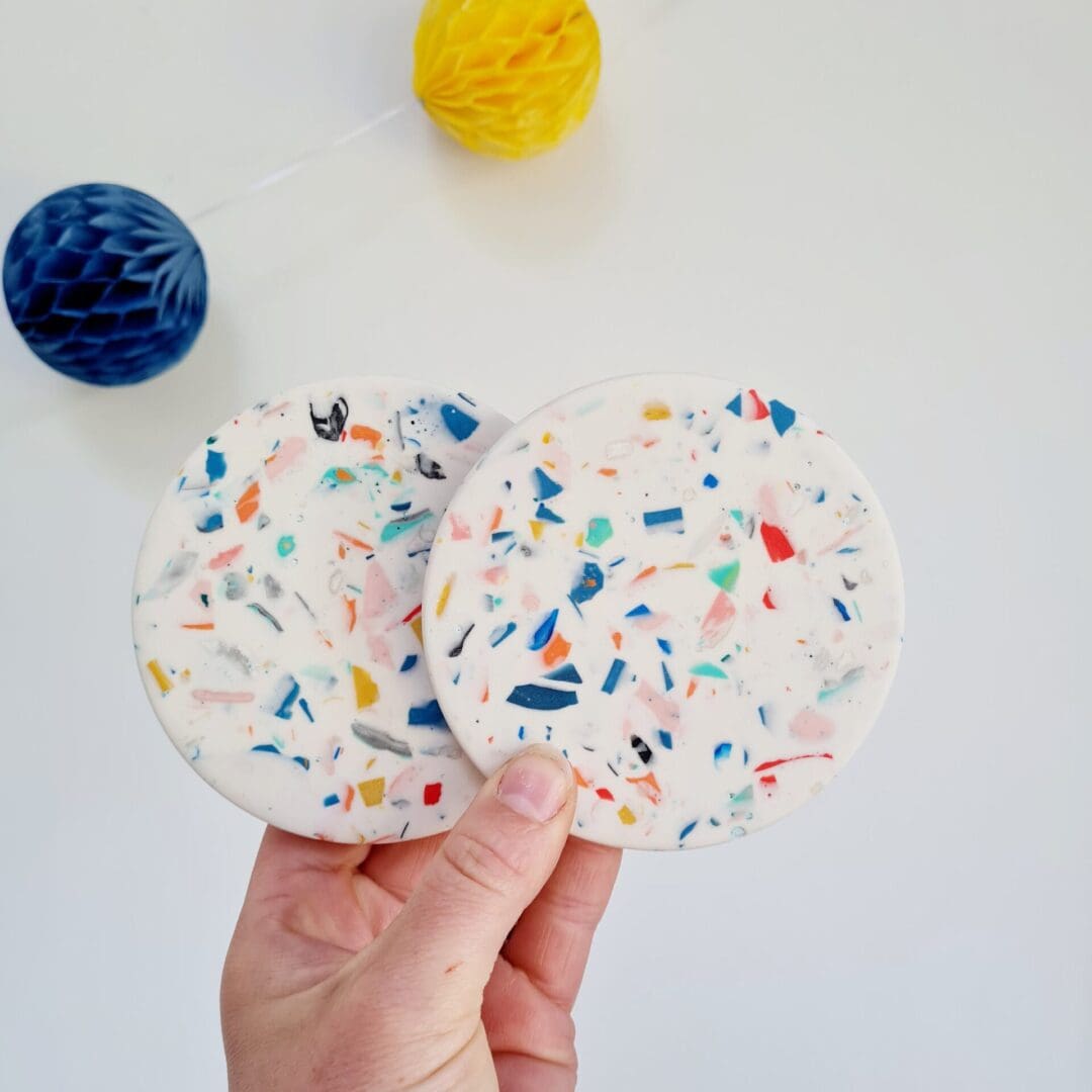 White Rainbow Terrazzo Set of Coasters