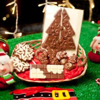 selection of christmas chocolates with christmas decorations