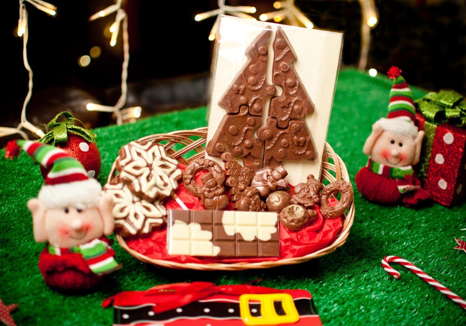 selection of christmas chocolates with christmas decorations