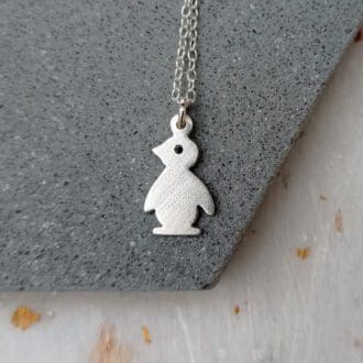 recycled sterling silver penguin pendant necklace