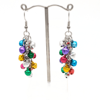 tiny metal bells added to chainmaille earrings