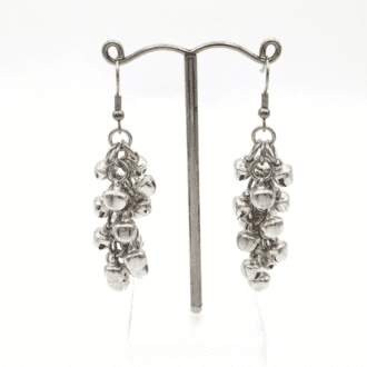tiny silver bells added to chainmaille earrings
