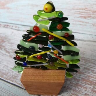 Glass Handmade Christmas tree in a wooden stand