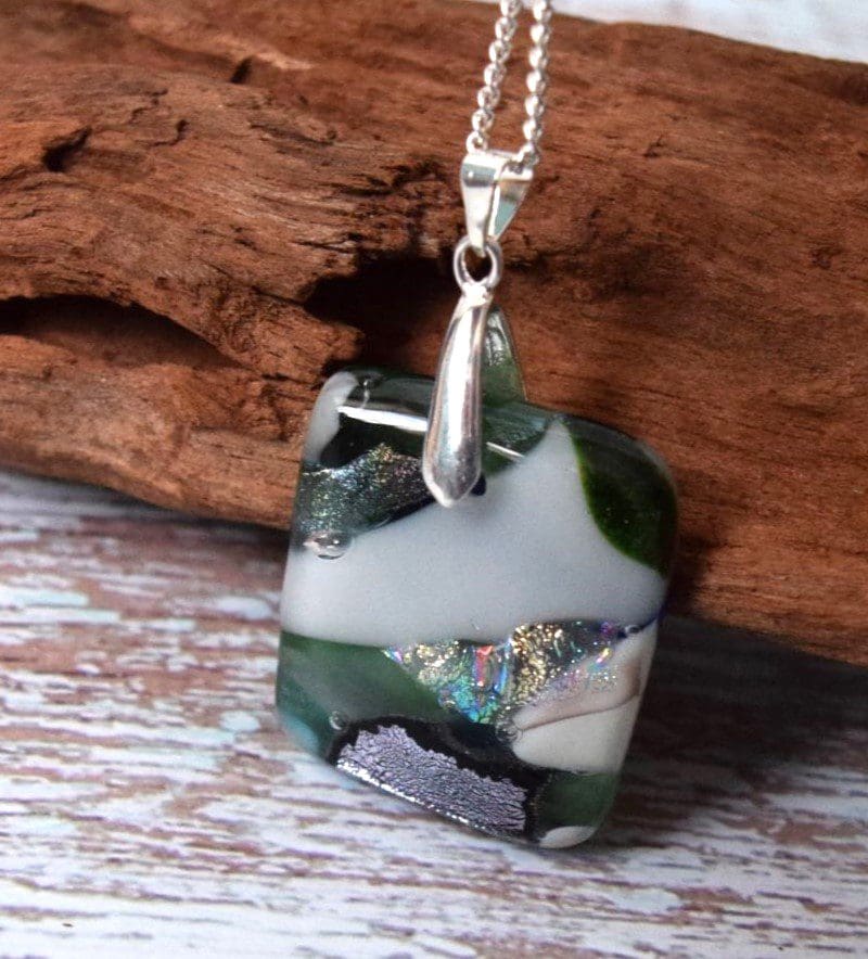 unique hand made glass pendant with silver dichroic glass