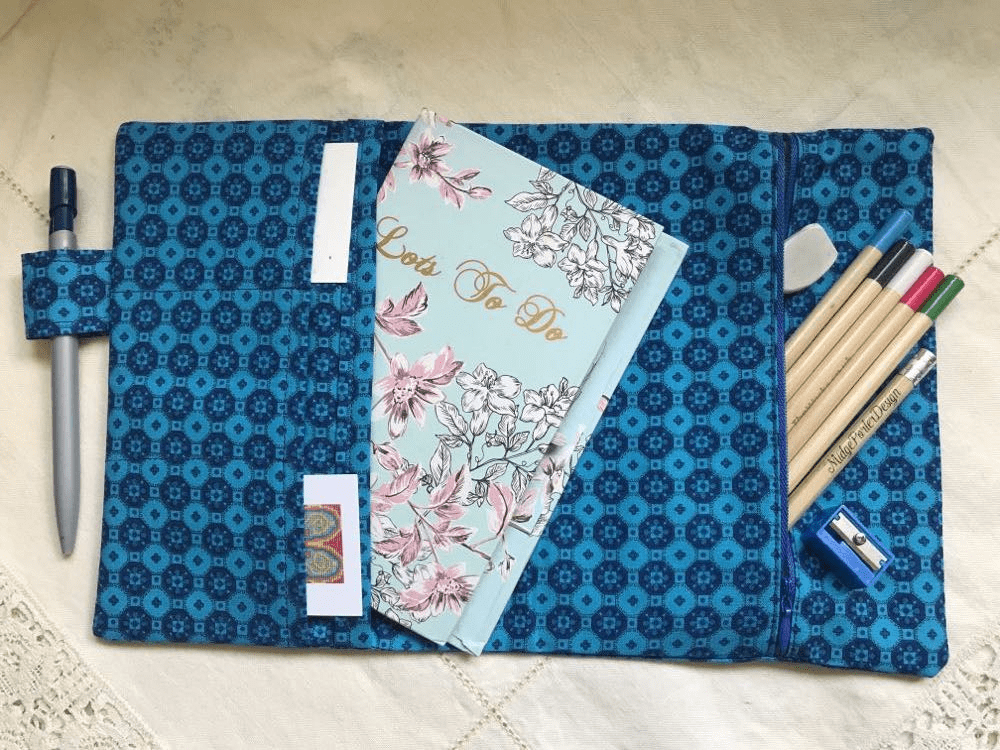A5 and Midori/ Regular Organiser sewn in Blue Tiles fabric