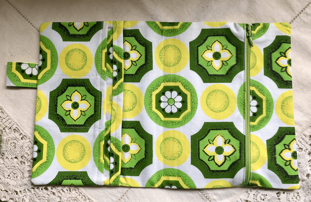 A5 Organiser sewn in Retro Citrus fabric with green zip