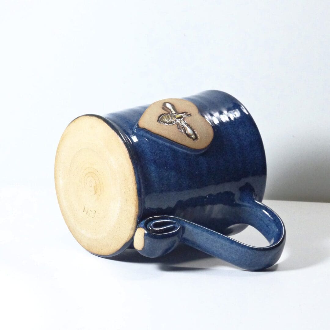 Large Blue Handmade Bee Mug by Absolutely Clay