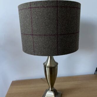 Brown tweed style handmade lampshade with burgundy check 4 sizes available