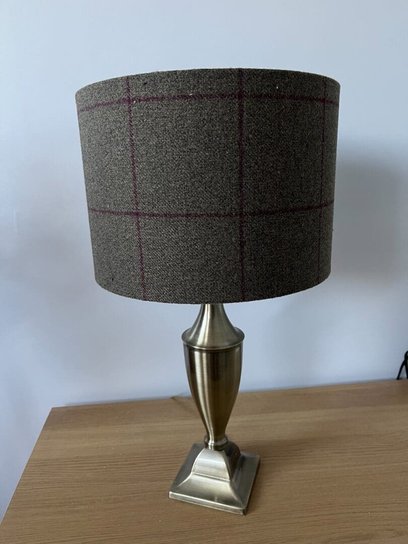 Brown tweed style handmade lampshade with burgundy check 4 sizes available