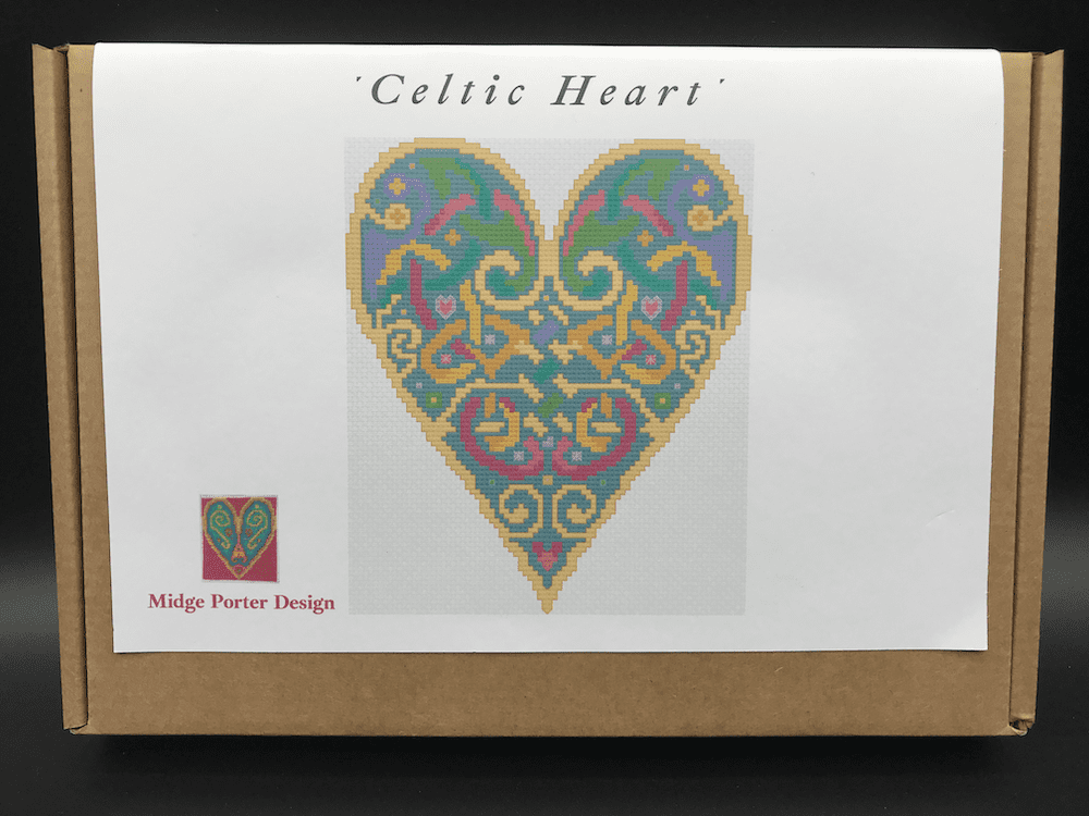 Cross stitch embroidery craft box kit design 'Celtic Heart'