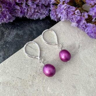 Pink pearl earrings handmade in silver