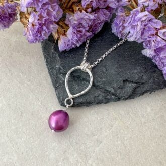 Pink pearl necklace handmade in silver