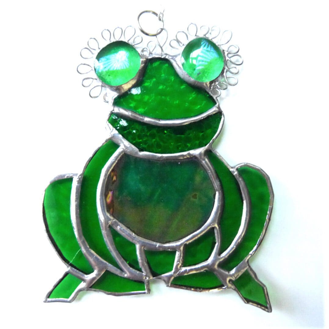 Frog stained glass suncatcher handmade joysofglass green quikry
