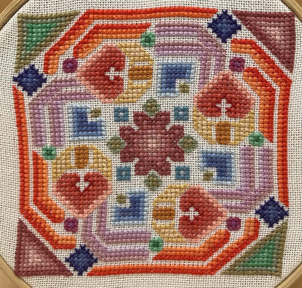 Cross stitch embroidery craft box kit design - Floral Garden Tile - Detail