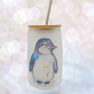 Frosted glass with Penguin artwork