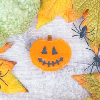 Handmade fused glass Halloween pumpkin brooch