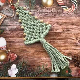 Macrame Christmas Tree with Wooden Beads