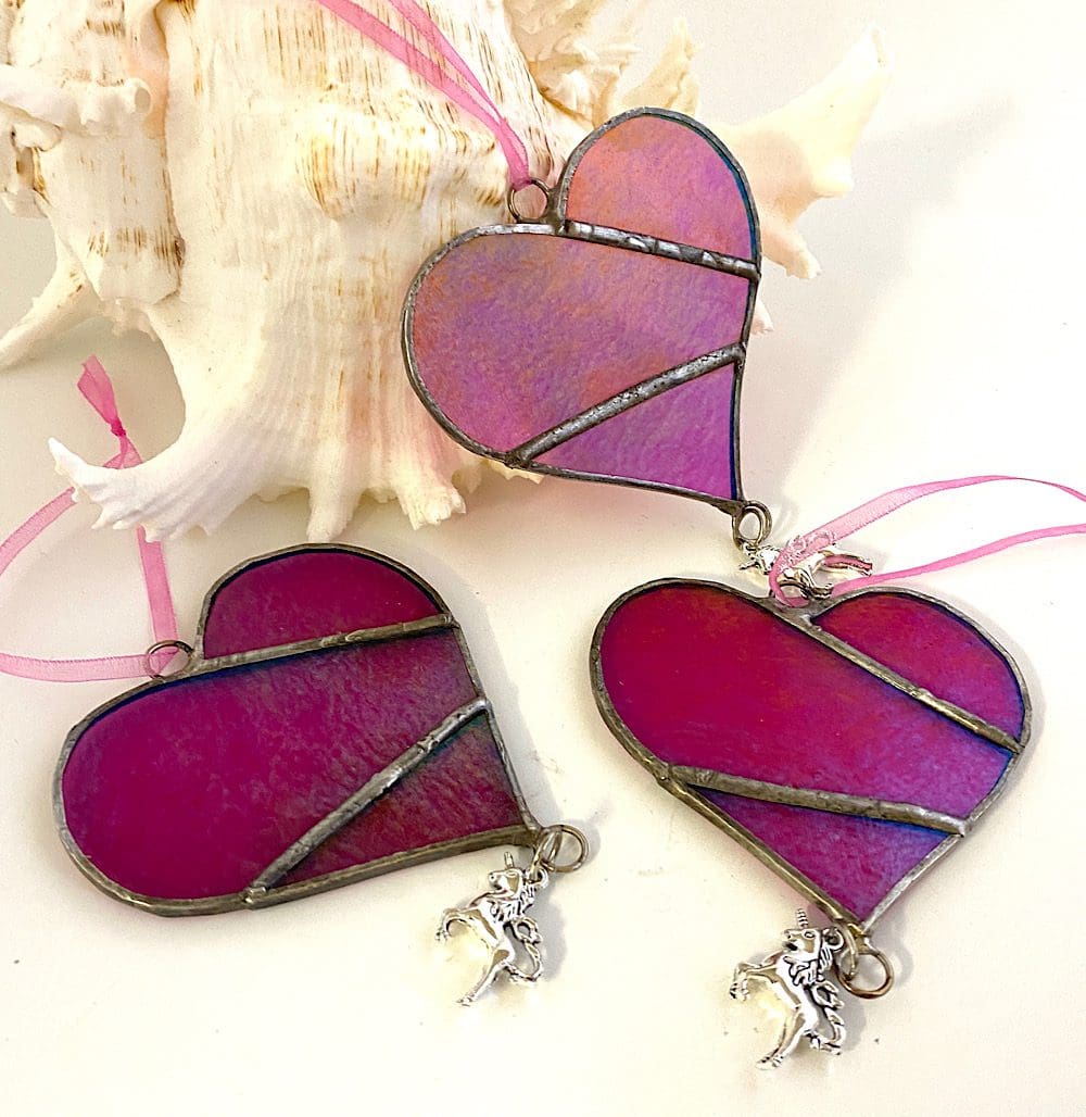 Pink heart with unicorn charm